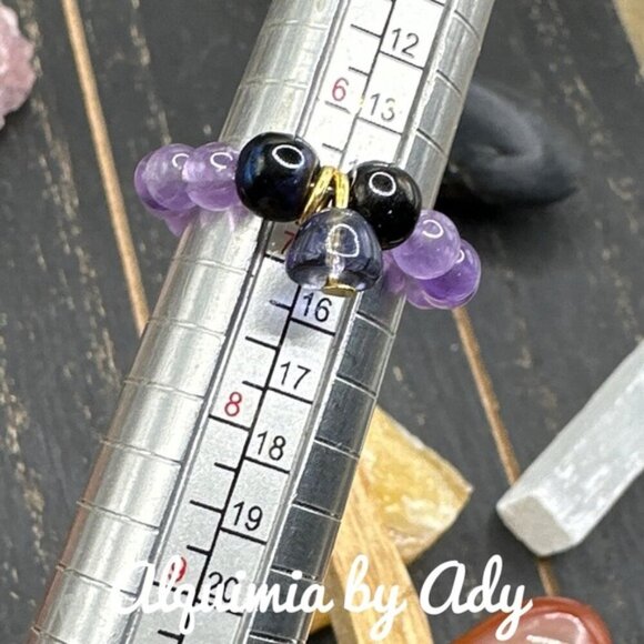 Amethyst beaded charm ring band - Picture 2 of 2